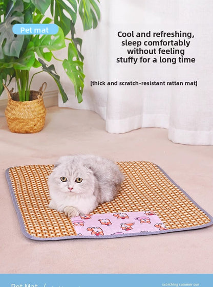 Cooling Mat Pet Bed Mat for All Seasons Rattan Teddy Cat Dog Summer Use