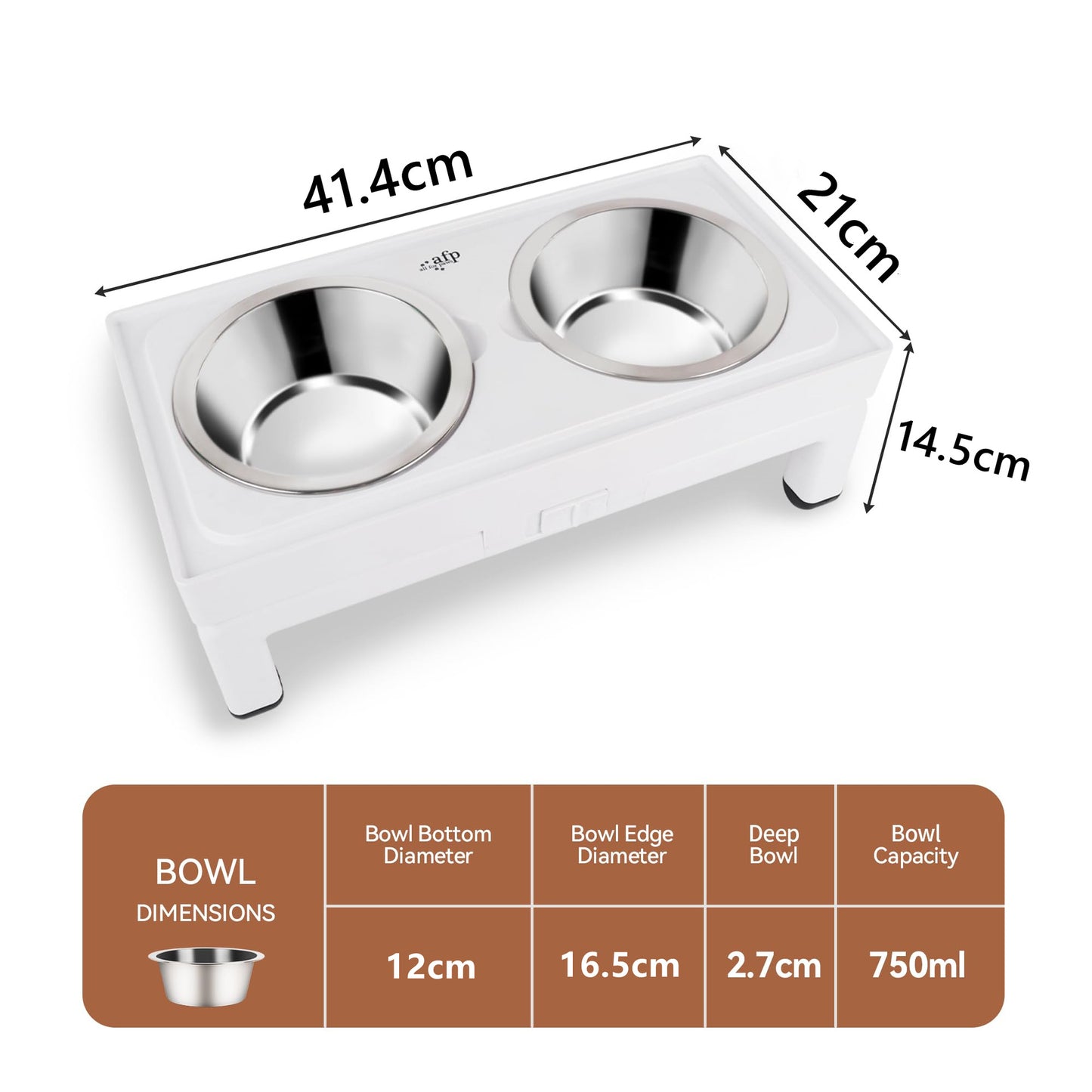 Sturdy Adjustable Height Angle Pet Feeder 750ml Stainless Bowl