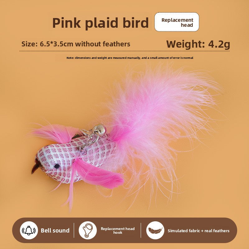 Realistic Bird Feather Bell Replacement Head for Cat Teaser Wand Pet Toy