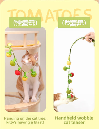 Tomato Shaped Teaser Stick Persimmon String Cat Toy Self Entertainment Boredom Buster with Bell