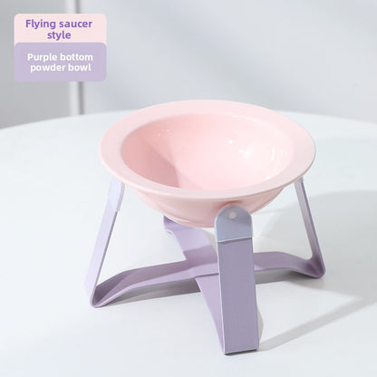 Premium Ceramic Cat Food Bowl Flying Saucer Shape Ergonomic Neck Support Dish for Healthy Eating Anti Choke and Digestive Aid Pet Supplies