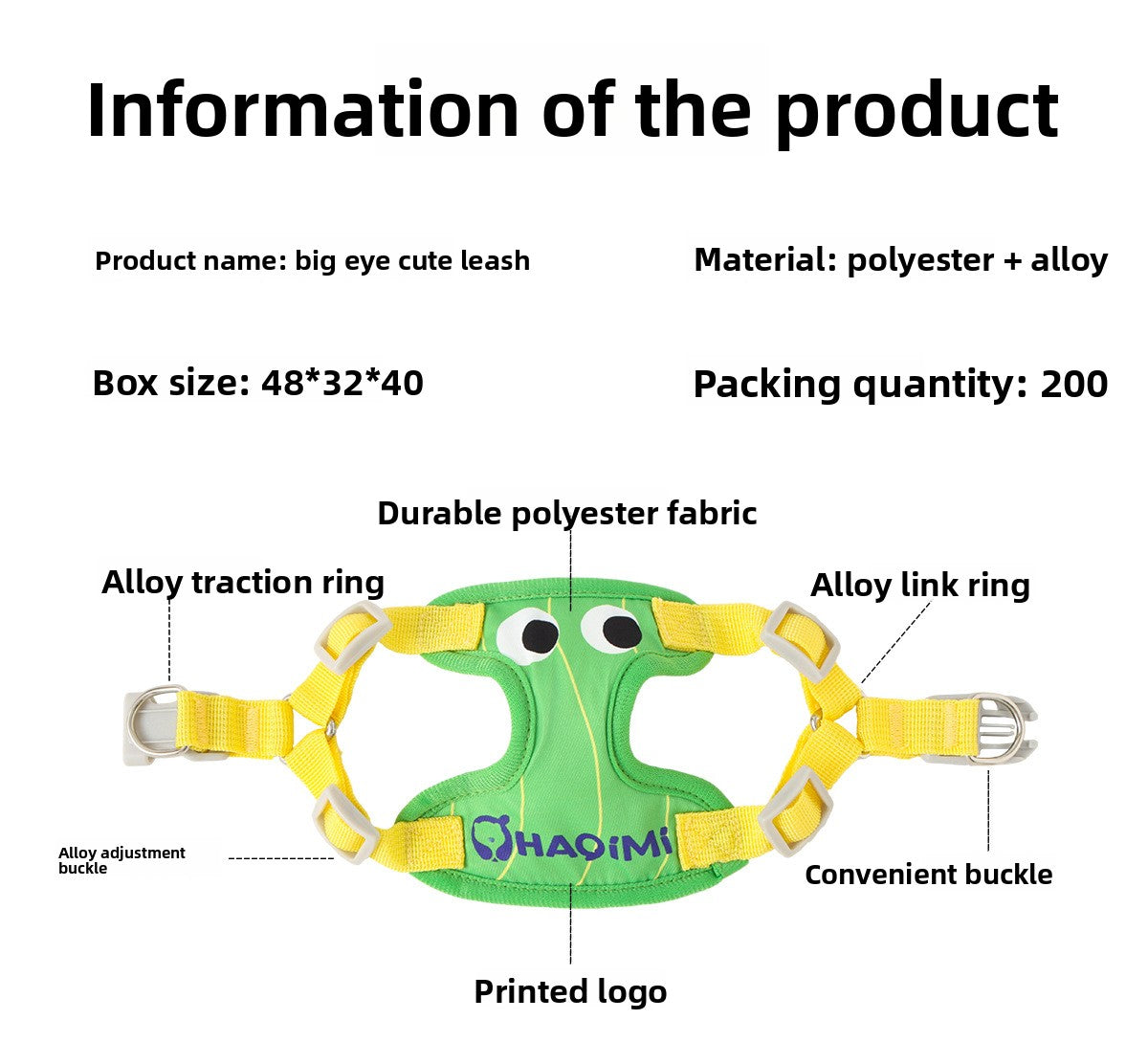 Big Eyes Cute Dog Harness and Leash Set Anti Escape Reflective Adjustable Chest Strap for Small Dogs Outdoor Travel Walking