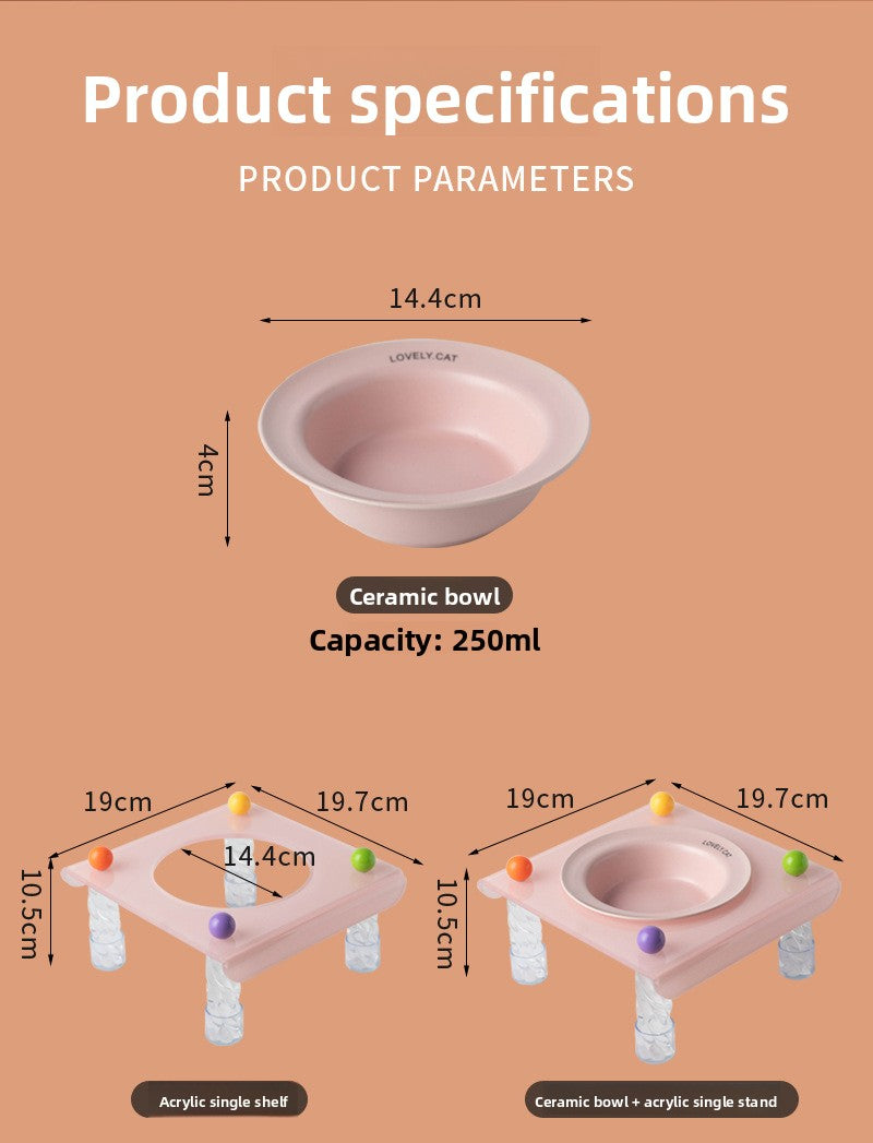 Elevated Dog Bowl with Neck Protection Macaron Series Acrylic Stand Ceramic Cat Food Bowl Non Slip Pet Feeder for Small Medium Dogs Cats