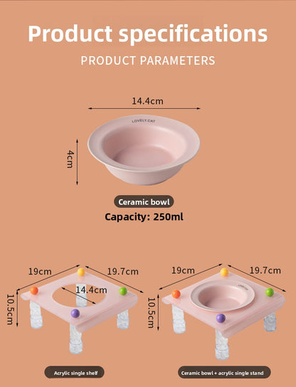 Elevated Dog Bowl with Neck Protection Macaron Series Acrylic Stand Ceramic Cat Food Bowl Non Slip Pet Feeder for Small Medium Dogs Cats