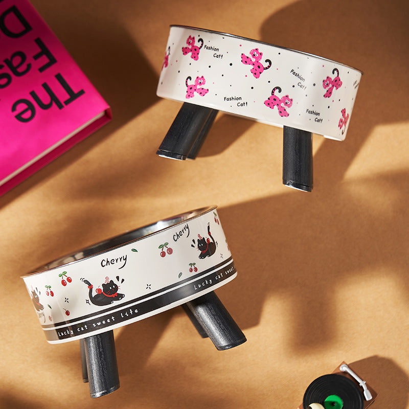 Universal Elevated Pet Food Bowl Cute Design Neck Support Anti Slip Anti Tip Detachable Feeder for Puppies Kittens and Small Pets