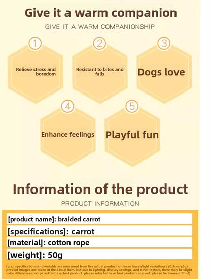 Dog Toy Carrot Knot Design Interactive BiteProof Teeth Cleaning for Small Pets