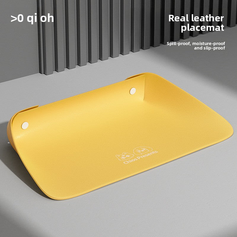 Semi Enclosed Waterproof Pet Placemat Non Slip Oil Proof Thickened Leather Dining Mat for Cats Dogs Food Bowl Mat Creative Design