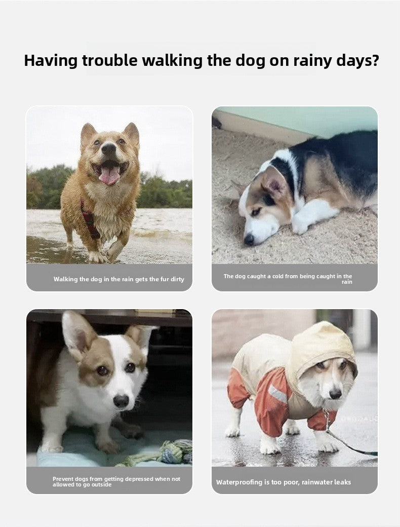 3D Dinosaur Tail Dog Raincoat Waterproof Reflective Pet Rain Poncho for Medium Large Breeds Like Golden Retriever Hooded Rain Gear