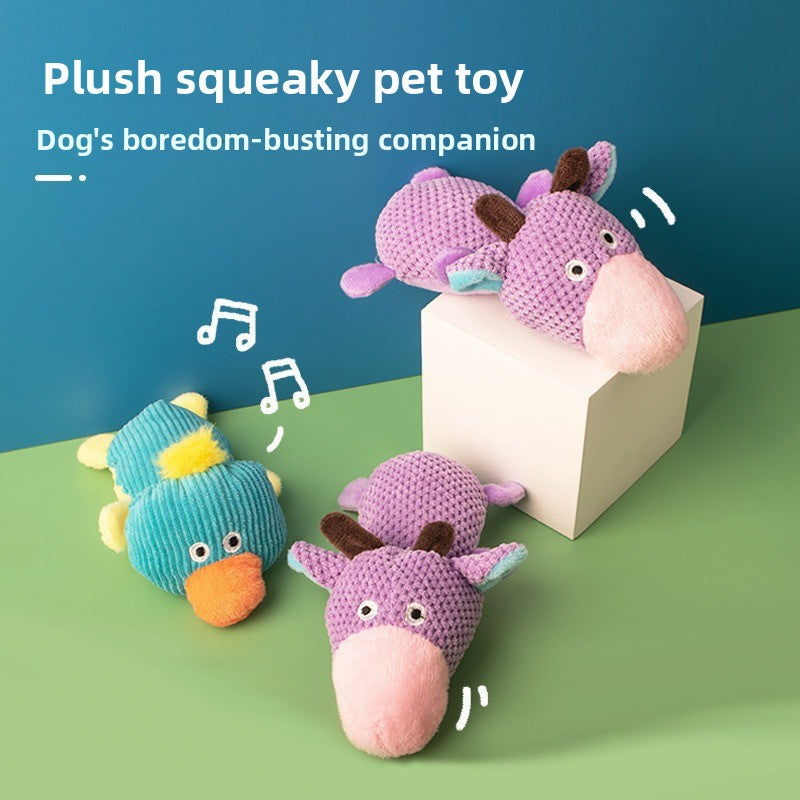 Dog Sound Resistant Bite Grind Teeth Pet Toy Plush Cow Duck Shapes Special Discount