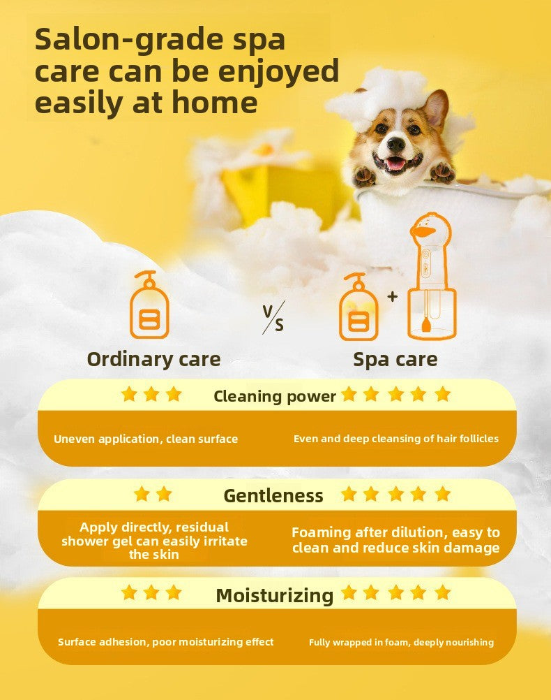 Professional Pet Bath Foam Maker Machine Automatic Foamer for Dogs Cats with Adjustable Dilution Bottle and Cute Yellow Duck Design