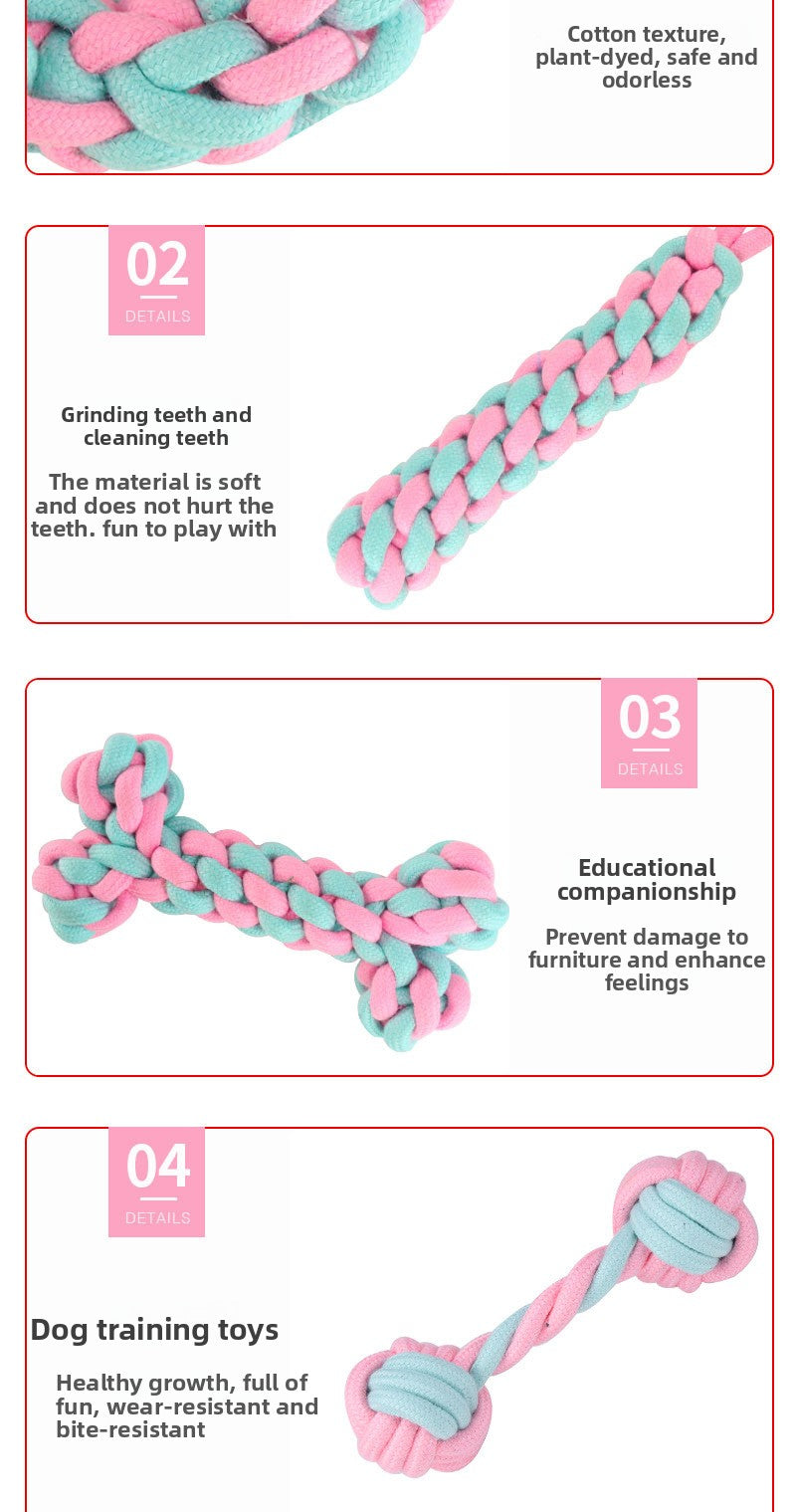 Pink Blue Combination Pet Cotton Rope Knot Toy for Tough Chewing Dogs