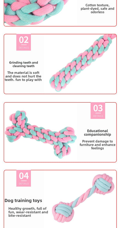 Pink Blue Combination Pet Cotton Rope Knot Toy for Tough Chewing Dogs