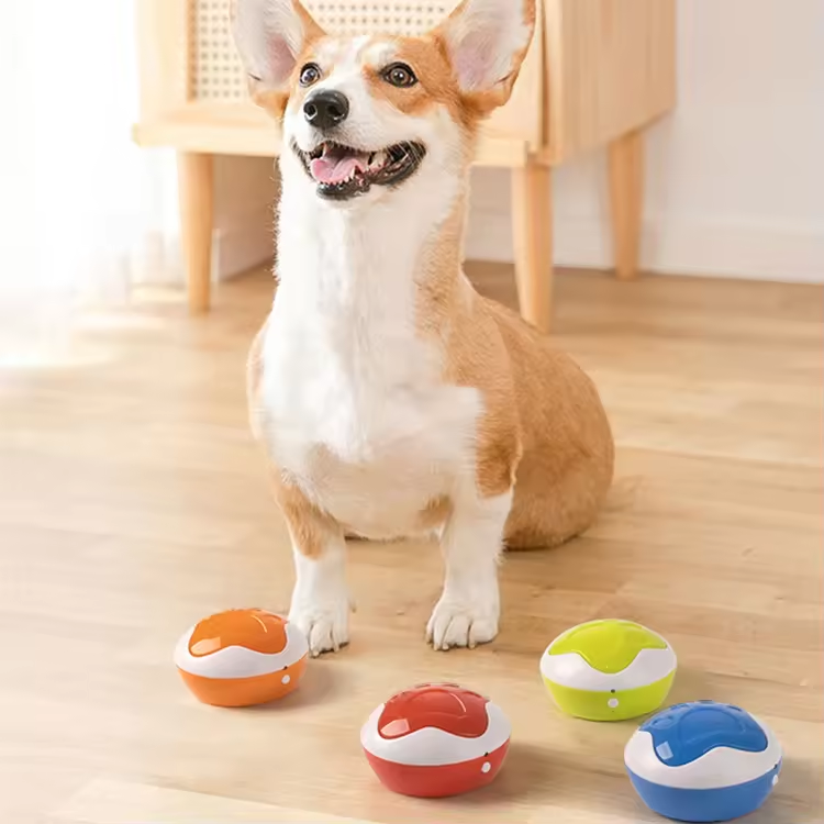 Educational Dog Toy Rolling Tennis Snack Dispenser with 4-Color Recording Feature
