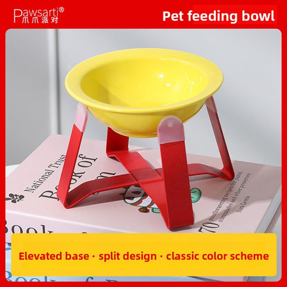 Premium Ceramic Cat Food Bowl Flying Saucer Shape Ergonomic Neck Support Dish for Healthy Eating Anti Choke and Digestive Aid Pet Supplies
