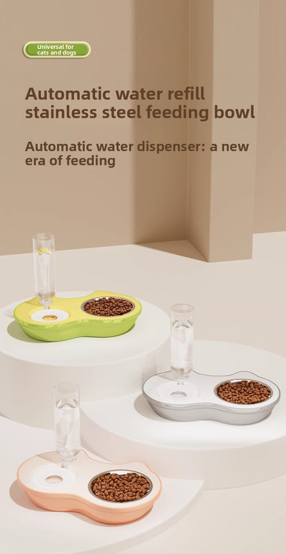 Automatic Drinking Stainless Steel Pet Bowl Double Set for Cats and Dogs
