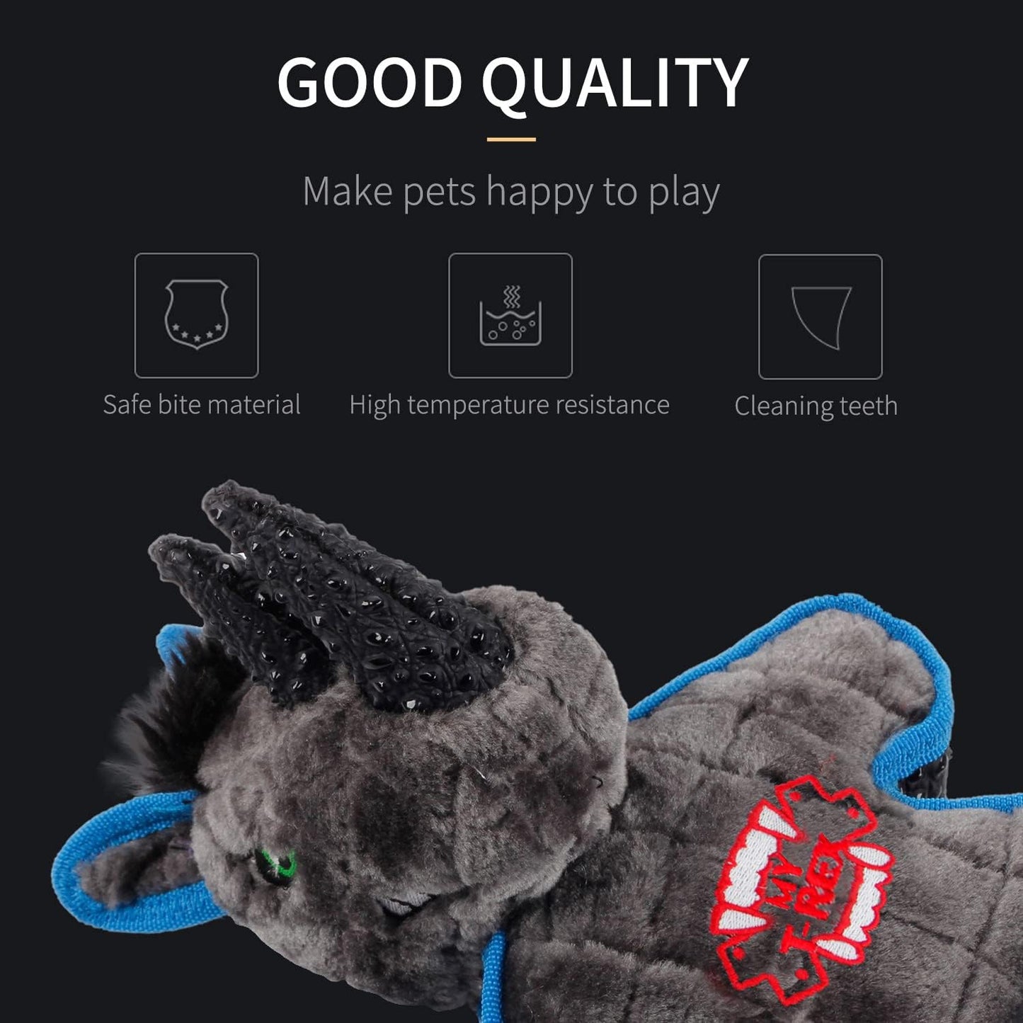 Durable and Bite-Resistant Pet Plush Chew Toy for Stress Relief, Rhino Bull Dog Teeth Cleaning Toy