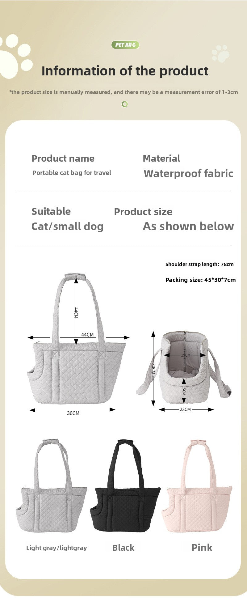 Cute Cat Carrier Backpack for Travel Large Capacity Breathable Pet Handbag Portable Dog Shoulder Bag Outgoing Puppy Crossbody Carrier