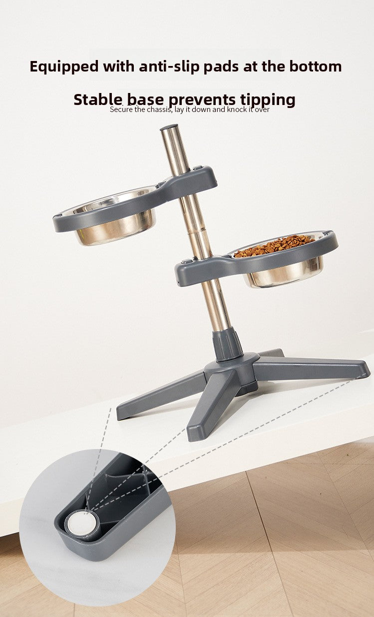 Stainless Steel Adjustable Double Pet Bowl Anti Splash Slip Neck Protection Dog Feeder