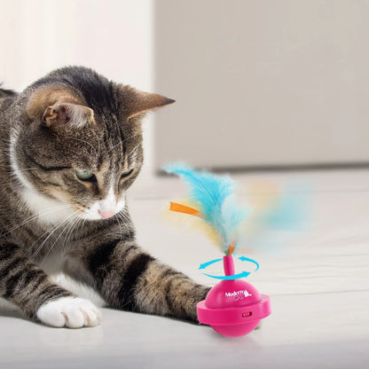 USB Rechargeable Cat Ball Toy 360-Degree Rotating Feather Ribbon Teaser