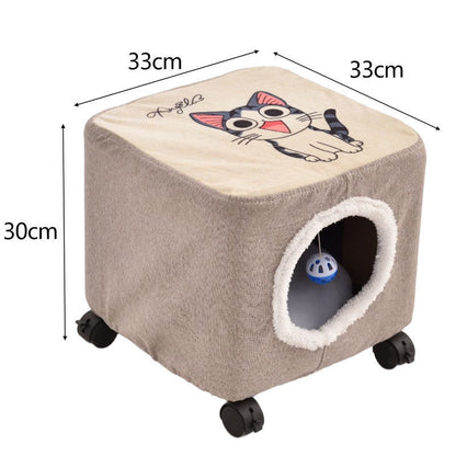 Solid Wood Cat Nest Stool Storage for People and Cats Sharing Cat Supplies Little Kitten House House Four Seasons Warm Cat and Dog Tent