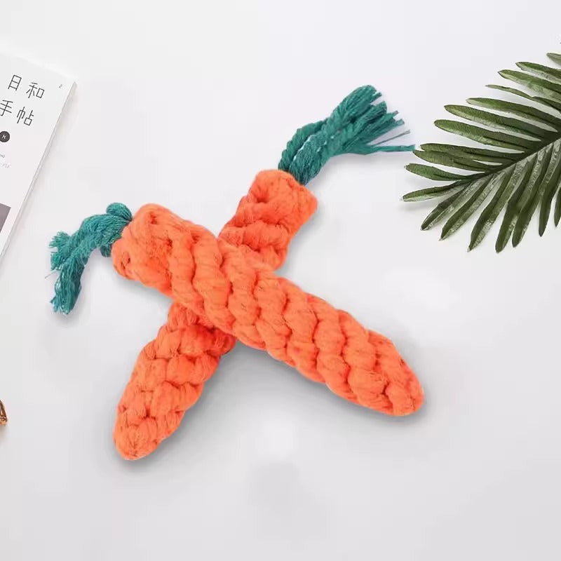 Dog Toy Carrot Knot Design Interactive BiteProof Teeth Cleaning for Small Pets
