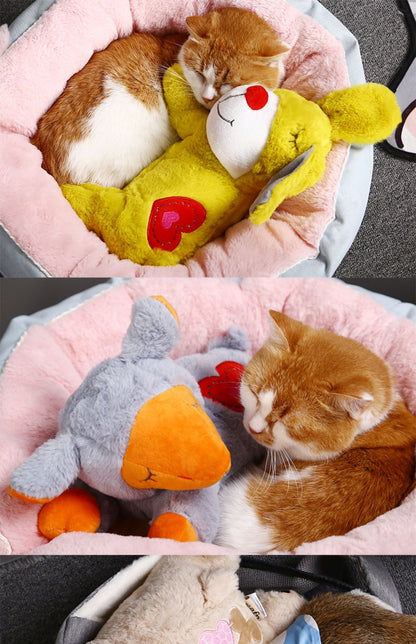 Durable Pet Comfort Pillow Puppy Shape with Simulated Heartbeat Warm Plush Sound Toy