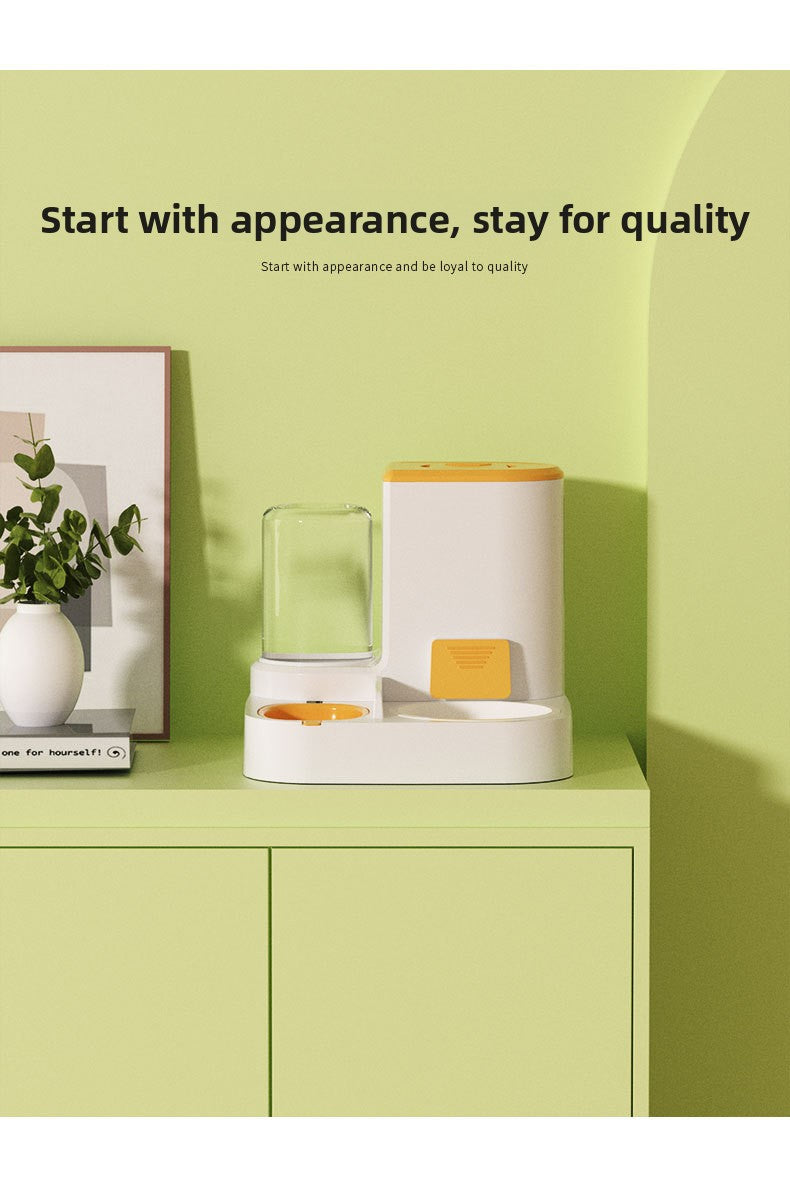 Anti-Tip Cat/Dog Feeder with Large Capacity Automatic Waterer, Ceramic/Stainless Steel Bowls