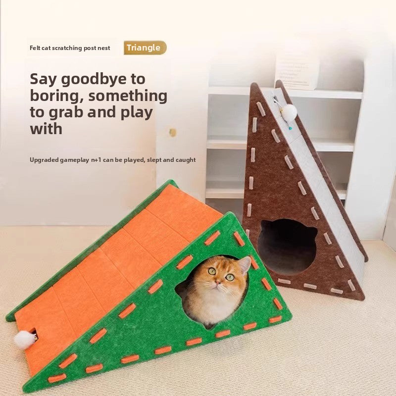 All Season Triangular Felt Cat House Wall Mounted Scratching Board Integrated Non Shedding Villa
