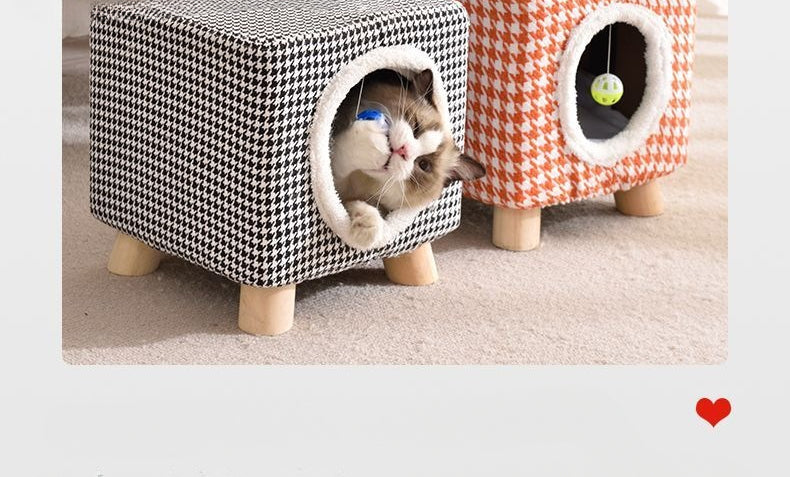 Solid Wood Cat Nest Stool Storage for People and Cats Sharing Cat Supplies Little Kitten House House Four Seasons Warm Cat and Dog Tent