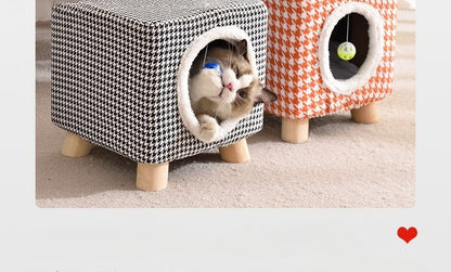 Solid Wood Cat Nest Stool Storage for People and Cats Sharing Cat Supplies Little Kitten House House Four Seasons Warm Cat and Dog Tent