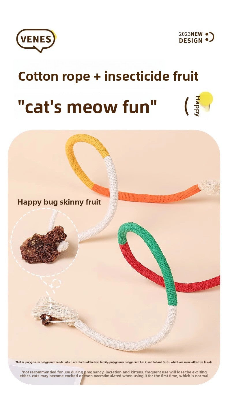 Cat Teaser Chew Rope Toy Self Fun Boredom Easing Teeth Grinding Wand Accessory
