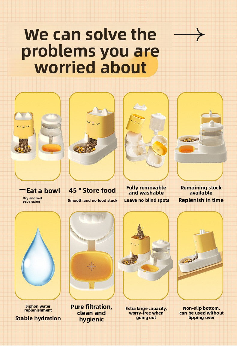 Fully Automatic Cat Drinking Device Combined with Food Feeder for Pets Cats Dogs