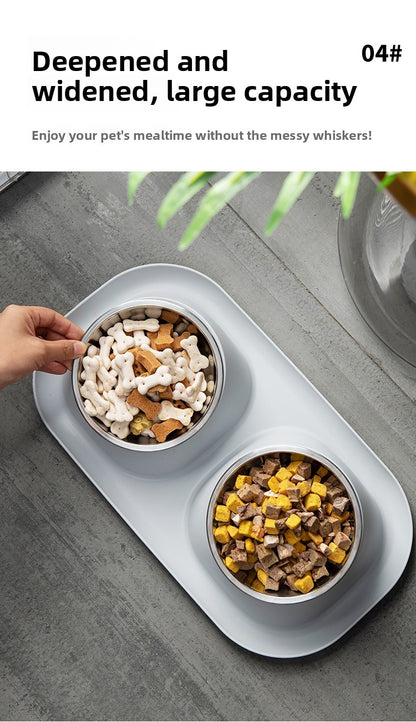 Double Bowl Stainless Steel Pet Bowl with Neck Protection for Cats Dogs