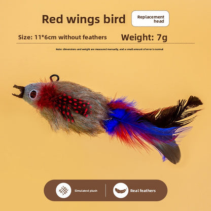 Realistic Bird Feather Bell Replacement Head for Cat Teaser Wand Pet Toy