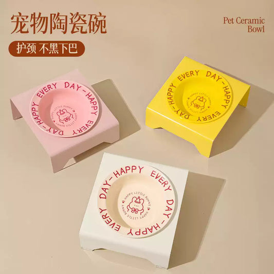Ceramic Elevated Cat and Dog Food Bowl with Anti-Spill Design