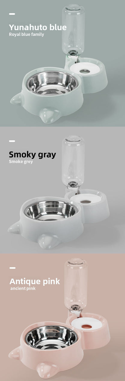 Automatic Feeder and Waterer Combo with Cat Ear Design Stainless Steel Double Bowl for Cats and Dogs Pet Food and Water Station Durable Easy Clean Pet Supplies