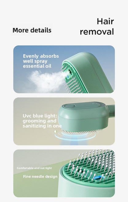 Magic Cat and Dog Hair Brush with Antibacterial Blue Light Spray Professional Pet Grooming Comb for Shedding Control Effectively Removes Loose Undercoat Fur