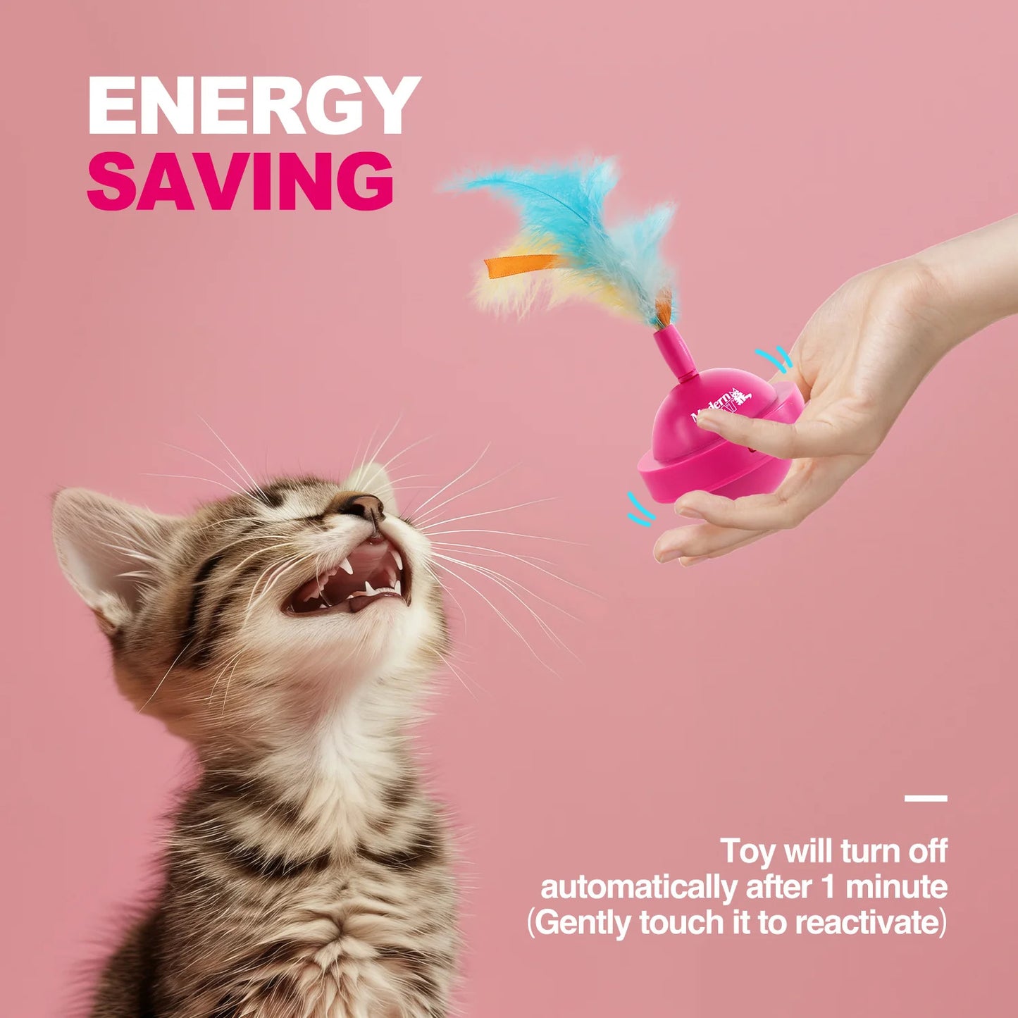 USB Rechargeable Cat Ball Toy 360-Degree Rotating Feather Ribbon Teaser