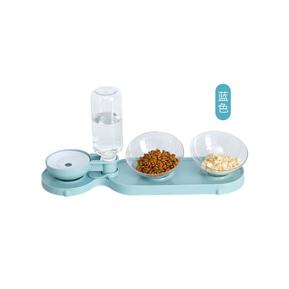 Elevated Cat Food Bowl 3 in 1 Automatic Water Feeder Tilted Design for Neck Relief Slow Feeding Transparent Double Pet Bowl for Cats and Small Dogs