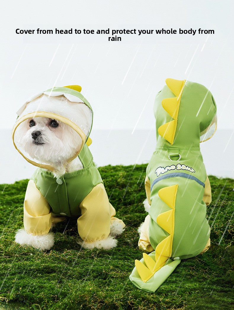 3D Dinosaur Tail Dog Raincoat Waterproof Reflective Pet Rain Poncho for Medium Large Breeds Like Golden Retriever Hooded Rain Gear