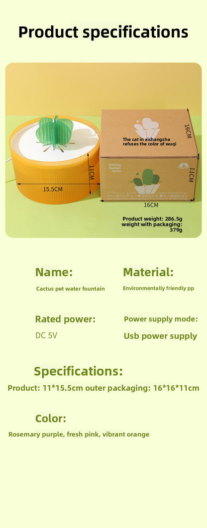 Cactus Shaped Smart Cat Water Dispenser Featuring Filter Flow System