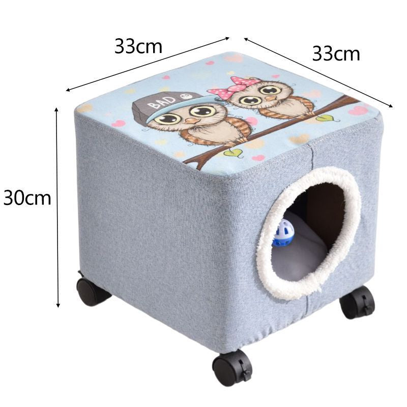 Solid Wood Cat Nest Stool Storage for People and Cats Sharing Cat Supplies Little Kitten House House Four Seasons Warm Cat and Dog Tent