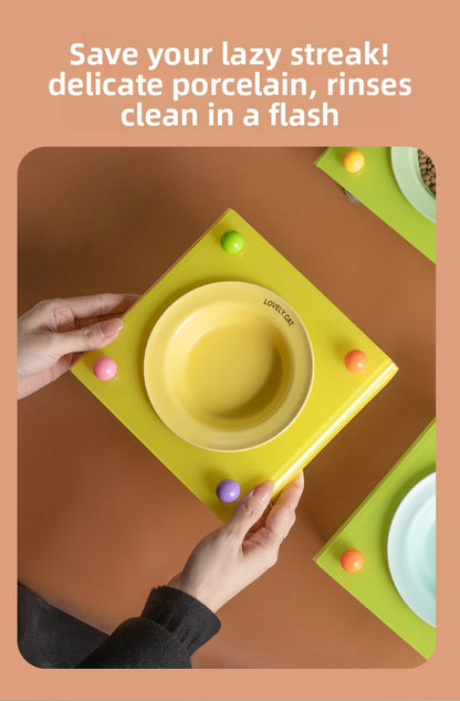 Elevated Dog Bowl with Neck Protection Macaron Series Acrylic Stand Ceramic Cat Food Bowl Non Slip Pet Feeder for Small Medium Dogs Cats