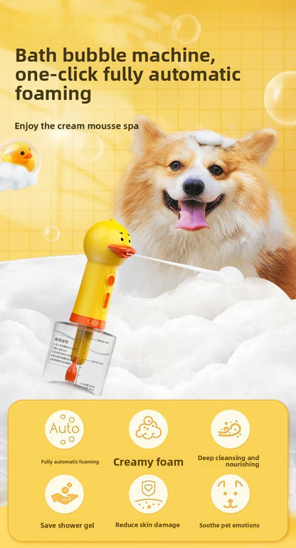 Professional Pet Bath Foam Maker Machine Automatic Foamer for Dogs Cats with Adjustable Dilution Bottle and Cute Yellow Duck Design