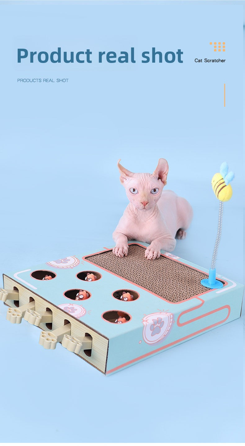 Multi Functional Cat Scratching Board with Teaser Toy Interactive Whack a Mole Game Corrugated Paper for Cats