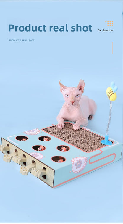Multi Functional Cat Scratching Board with Teaser Toy Interactive Whack a Mole Game Corrugated Paper for Cats