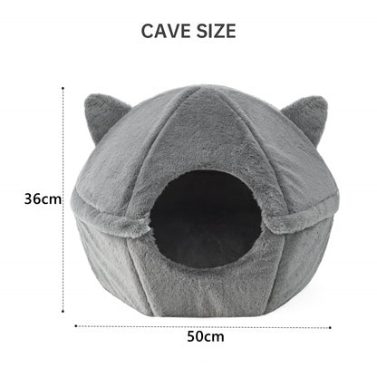 Detachable Foldable Cave Cat Bed Featuring Double Zipper Soft Fur Pad