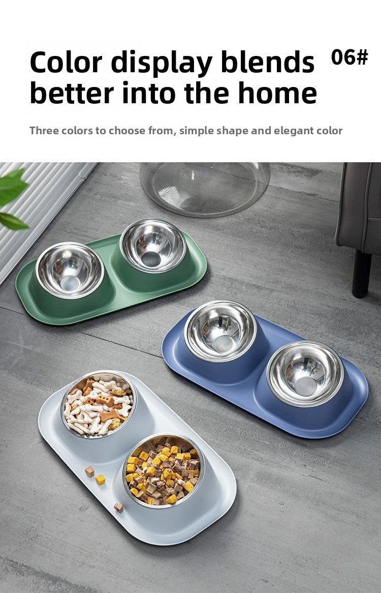 Double Bowl Stainless Steel Pet Bowl with Neck Protection for Cats Dogs