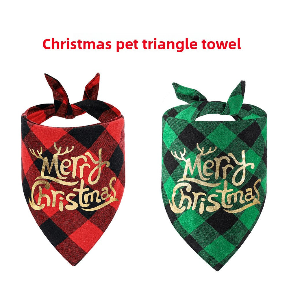 100% Cotton Plaid Pet Bib Triangle Scarf Perfect for Christmas Dog