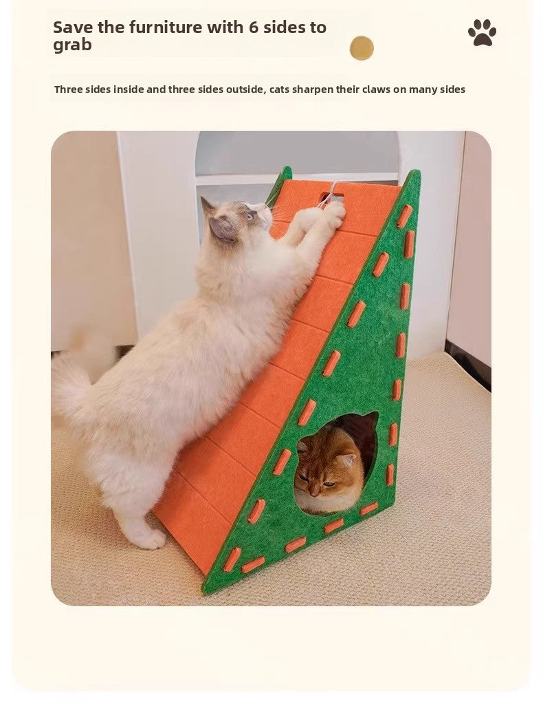 All Season Triangular Felt Cat House Wall Mounted Scratching Board Integrated Non Shedding Villa